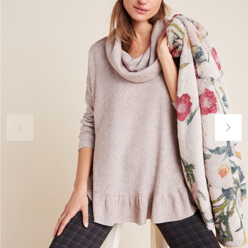 Anthropologie Maeve Addie Ruffled Hacci Pullover Heather Pink M